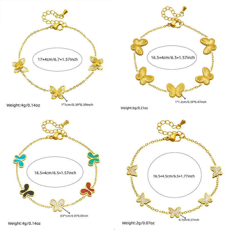 Parure de Bijoux Papillon en Acier Inoxydable 316L – Collier, Boucles d'Oreilles et Bracelet Coquillage Blanc