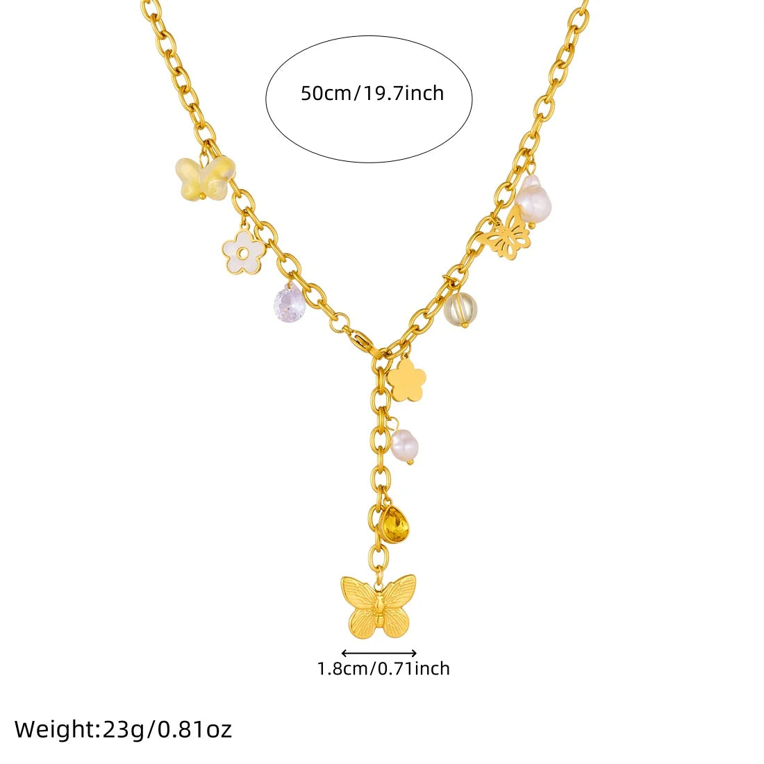Collier Papillon Fleur Femme en Acier Inoxydable 316L – Zircon Goutte Jaune, Pampilles Élégantes & Résistant à l'Eau