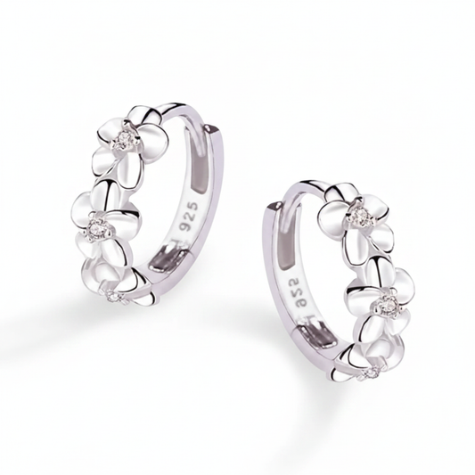 Boucles d'Oreilles Puces Fleur en Zircon pour Femme – Argent Sterling 925, Élégantes et Intemporelles