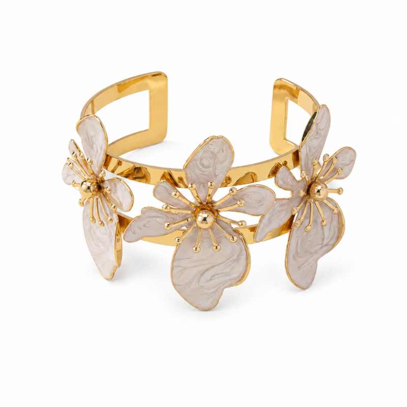 Bracelet Manchette Fleur Bohème Femme – Bijou Floral Ouvert Élégant, Style Chic pour Été et Mariage