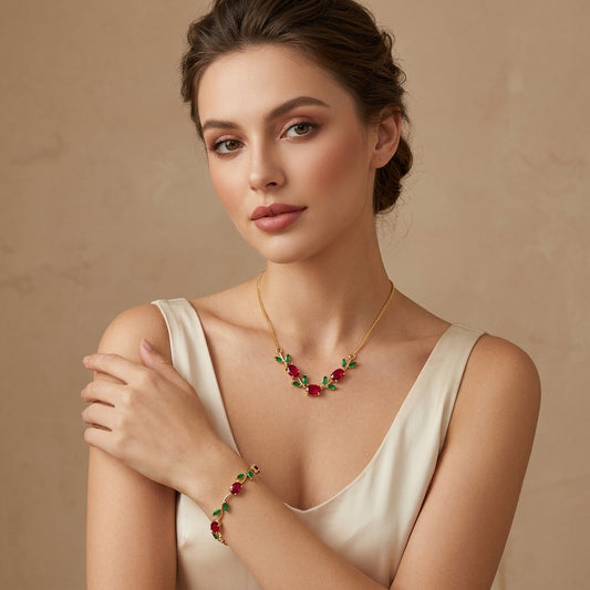 Parure Bijoux Femme | Collier & Bracelet Fleur Zircon Doré – Avylo