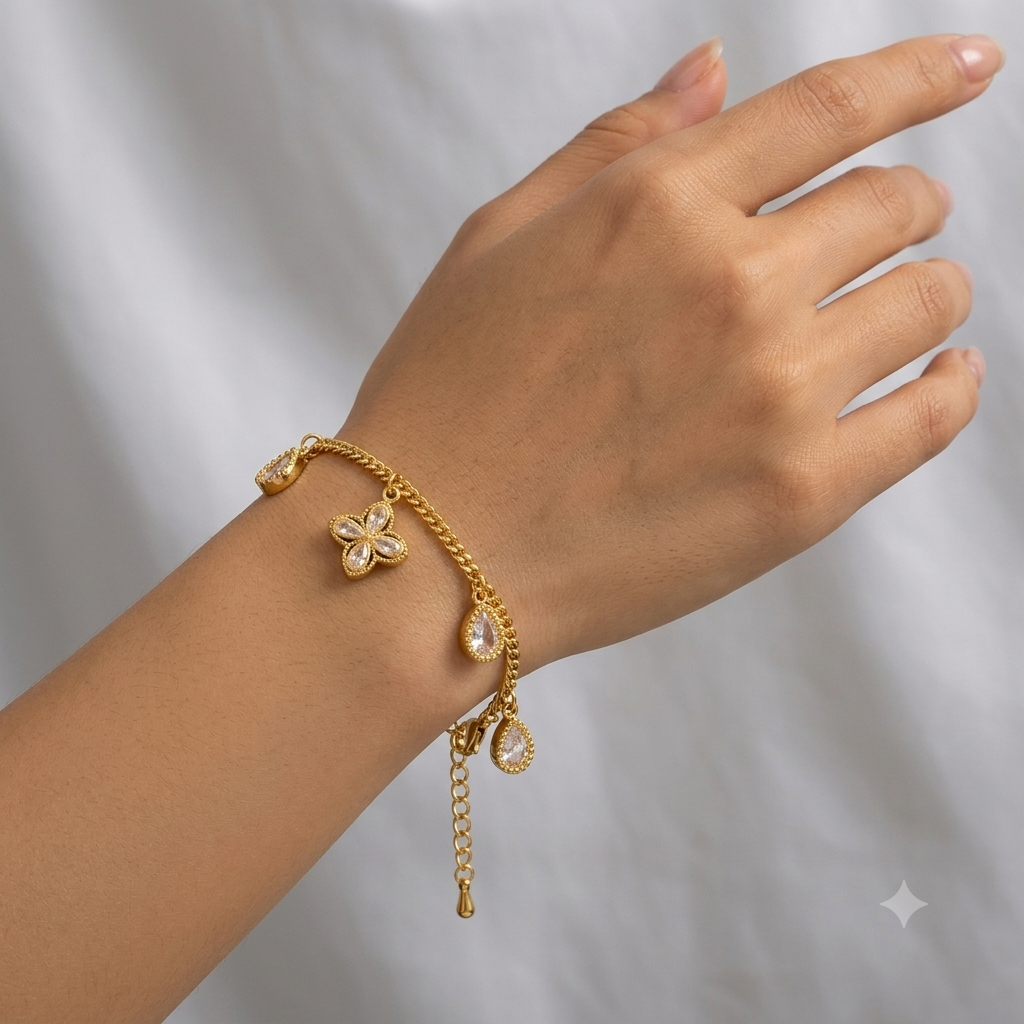 Bracelet Fleur en Acier Inoxydable 316L DIEYURO – Cristaux Blancs Élégant pour Femme | Bijou Tendance