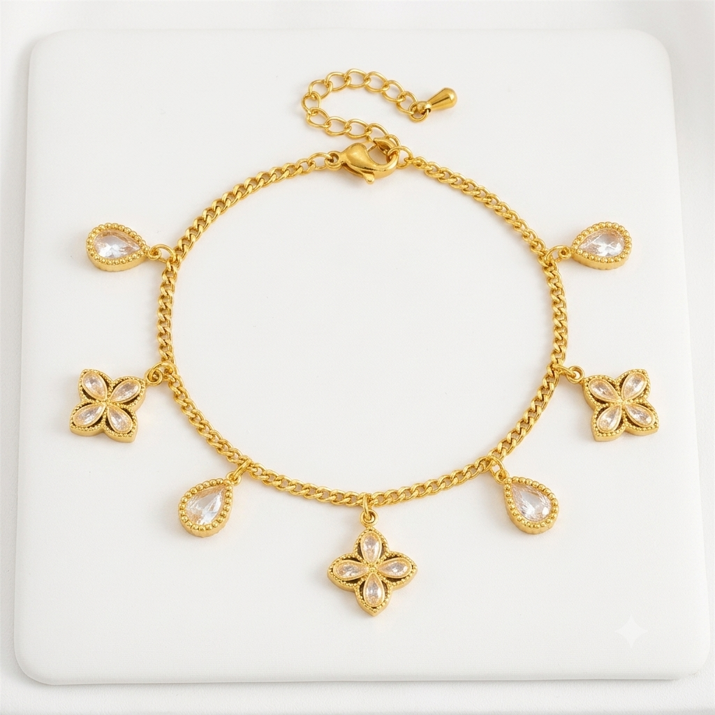 Bracelet Fleur en Acier Inoxydable 316L DIEYURO – Cristaux Blancs Élégant pour Femme | Bijou Tendance