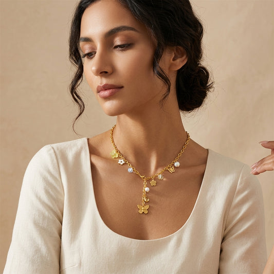 Collier Papillon & Fleur | Zircon Goutte Jaune & Pampilles – Avylo