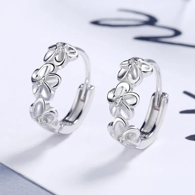 Floral Zircon Stud Earrings in 925 Sterling Silver