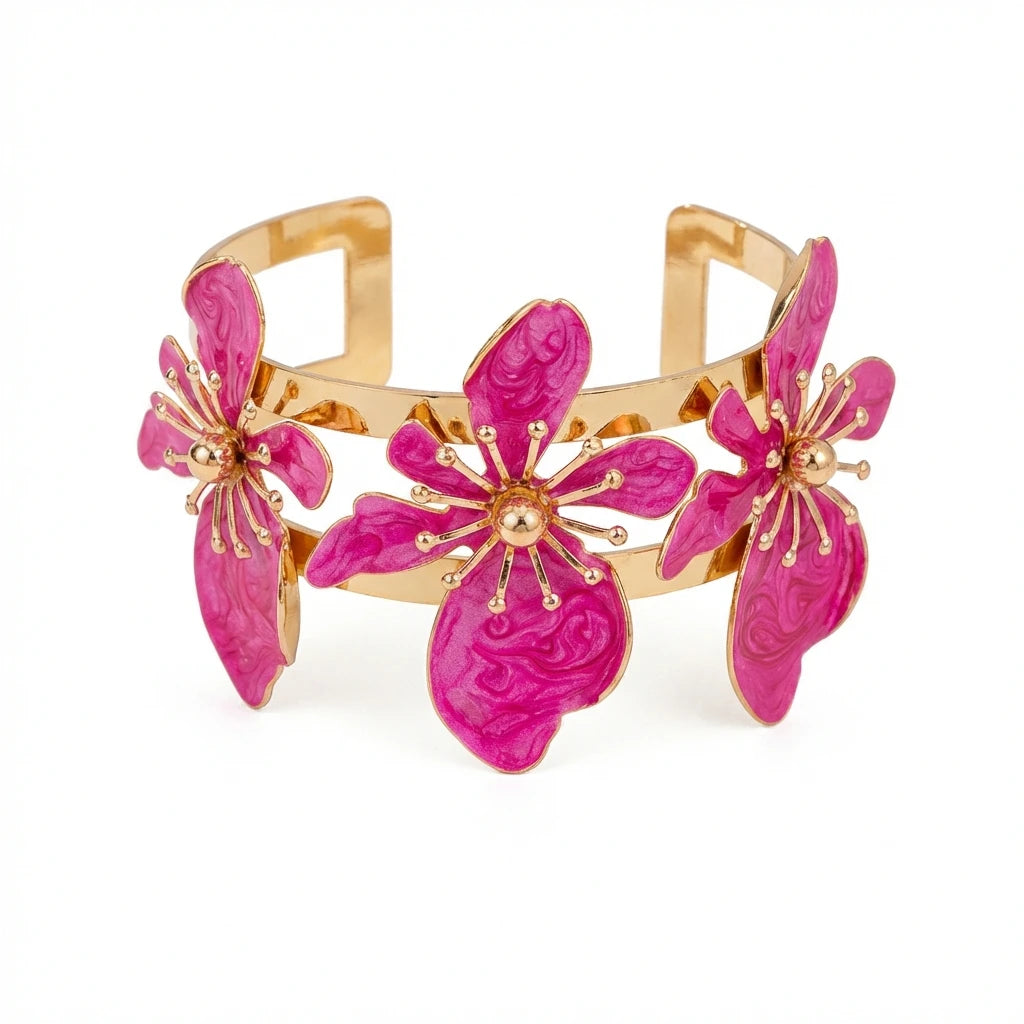 Bracelet Manchette Fleur Bohème Femme – Bijou Floral Ouvert Élégant, Style Chic pour Été et Mariage