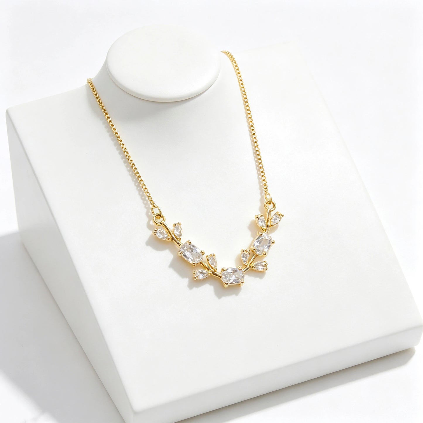 Parure de Bijoux Femme Luxe – Collier et Bracelet en Cristaux Strass, Motif Feuille et Fleur, Cadeau Élégant