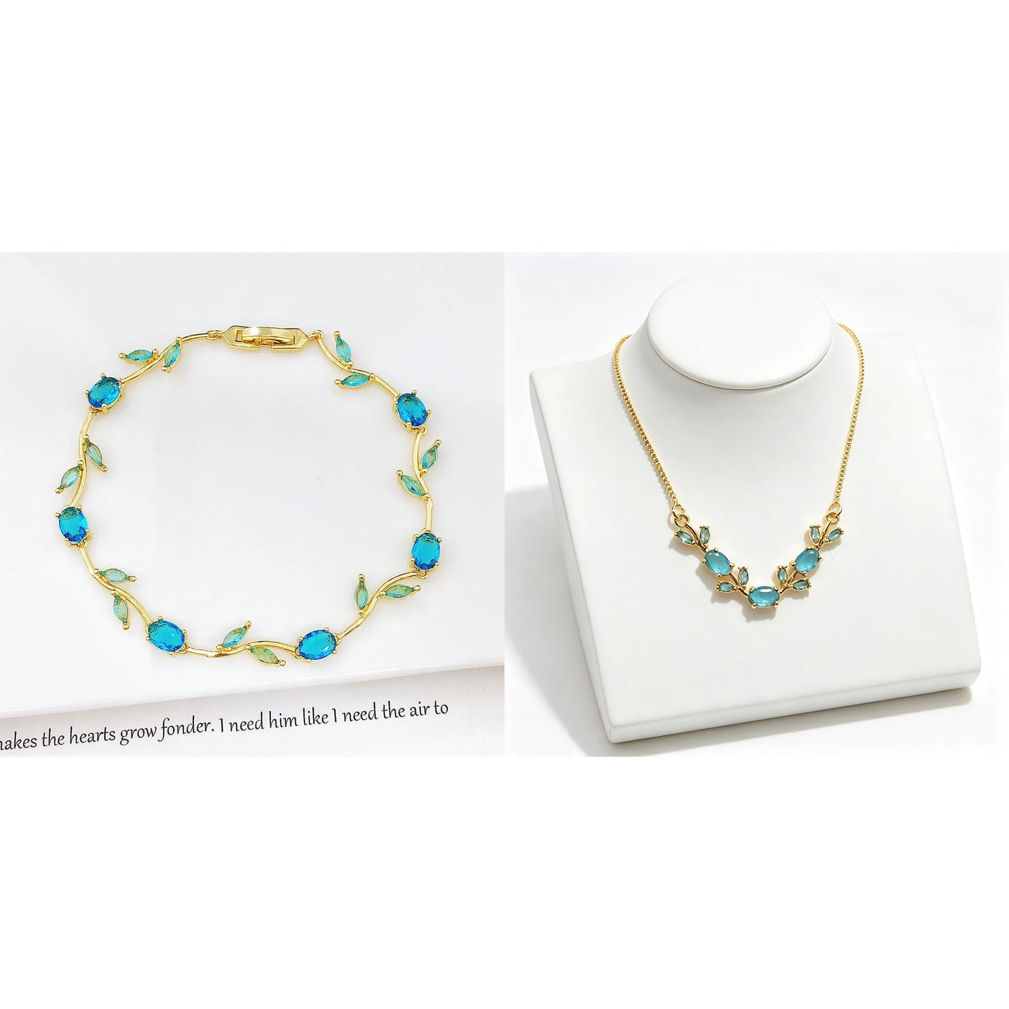 Parure de Bijoux Femme Luxe – Collier et Bracelet en Cristaux Strass, Motif Feuille et Fleur, Cadeau Élégant