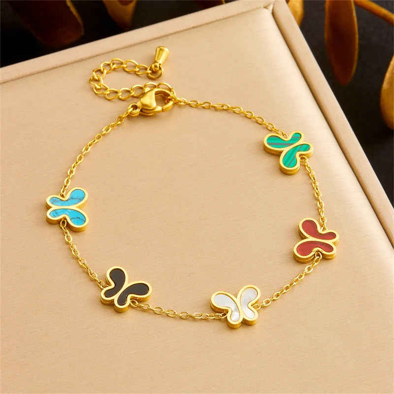 Parure de Bijoux Papillon en Acier Inoxydable 316L – Collier, Boucles d'Oreilles et Bracelet Coquillage Blanc