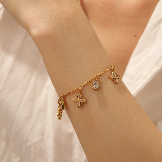 Bracelet Fleur & Cristaux Blancs | Acier Inoxydable 316L – Avylo