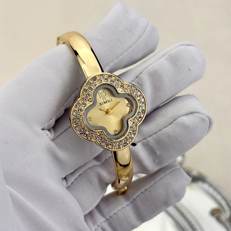 Montre Bracelet Femme Vintage – Motif Trèfle à Quatre Feuilles Élégant