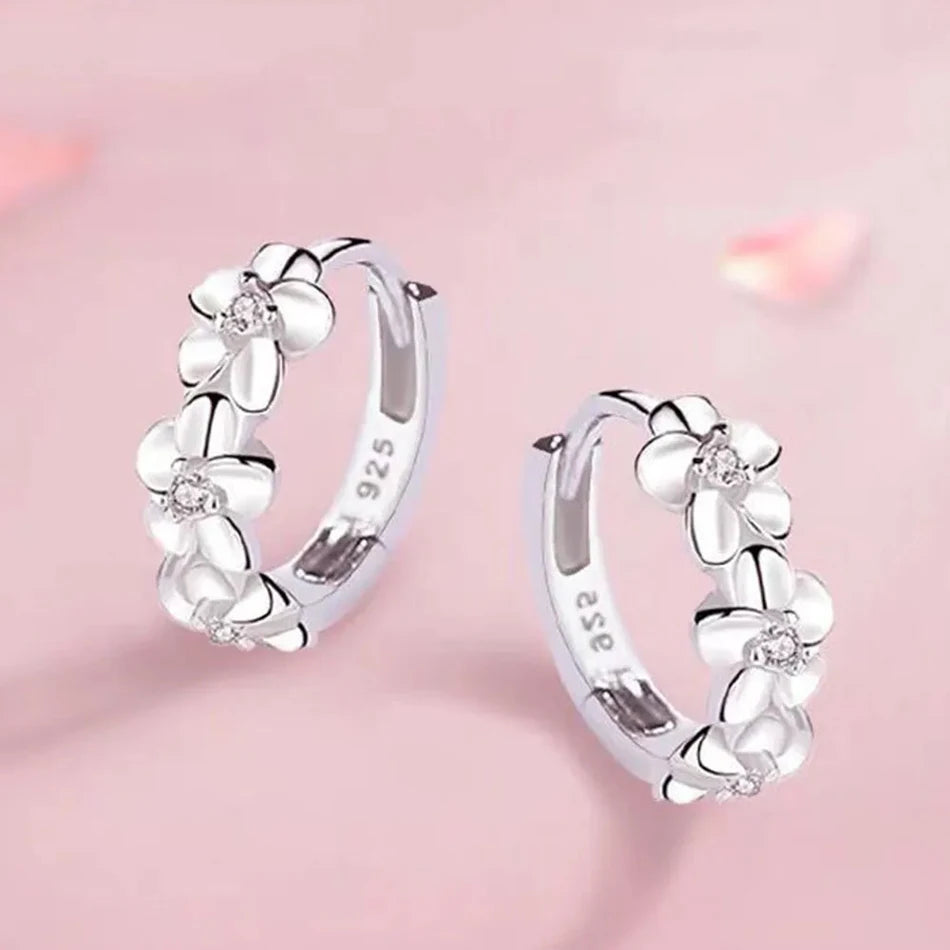 Floral Zircon Stud Earrings in 925 Sterling Silver
