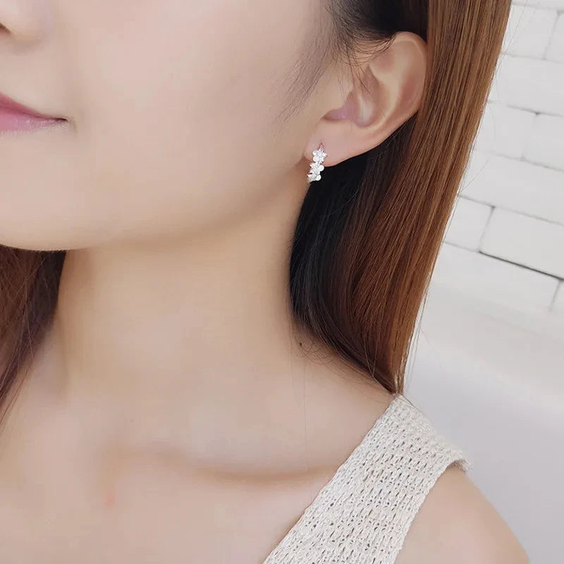 Floral Zircon Stud Earrings in 925 Sterling Silver