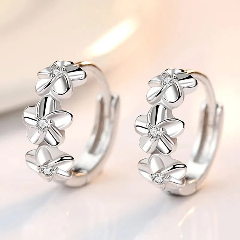 Floral Zircon Stud Earrings in 925 Sterling Silver