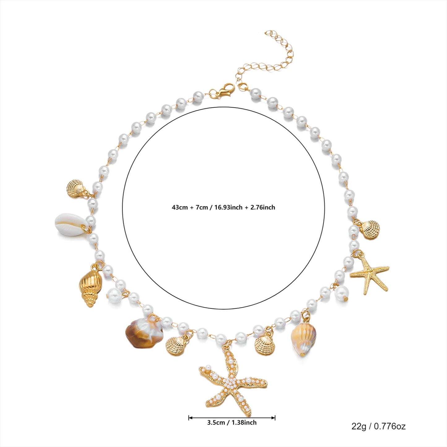 Parure Bohème Femme Étoile de Mer & Coquillages – Collier, Choker Perlé et Bracelet