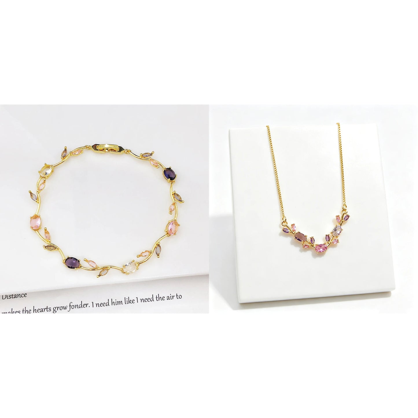 Parure de Bijoux Femme Luxe – Collier et Bracelet en Cristaux Strass, Motif Feuille et Fleur, Cadeau Élégant