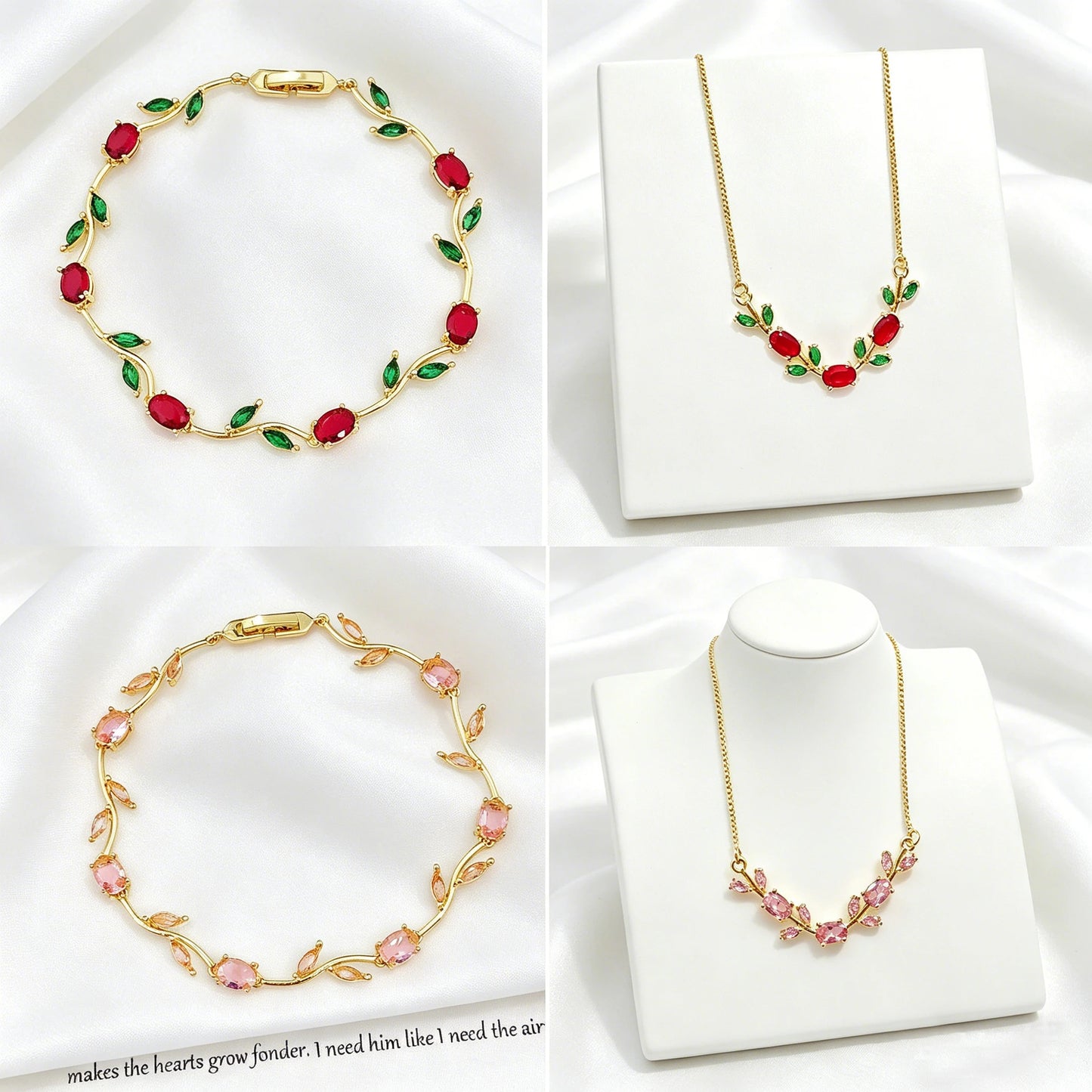 Parure de Bijoux Femme Luxe – Collier et Bracelet en Cristaux Strass, Motif Feuille et Fleur, Cadeau Élégant