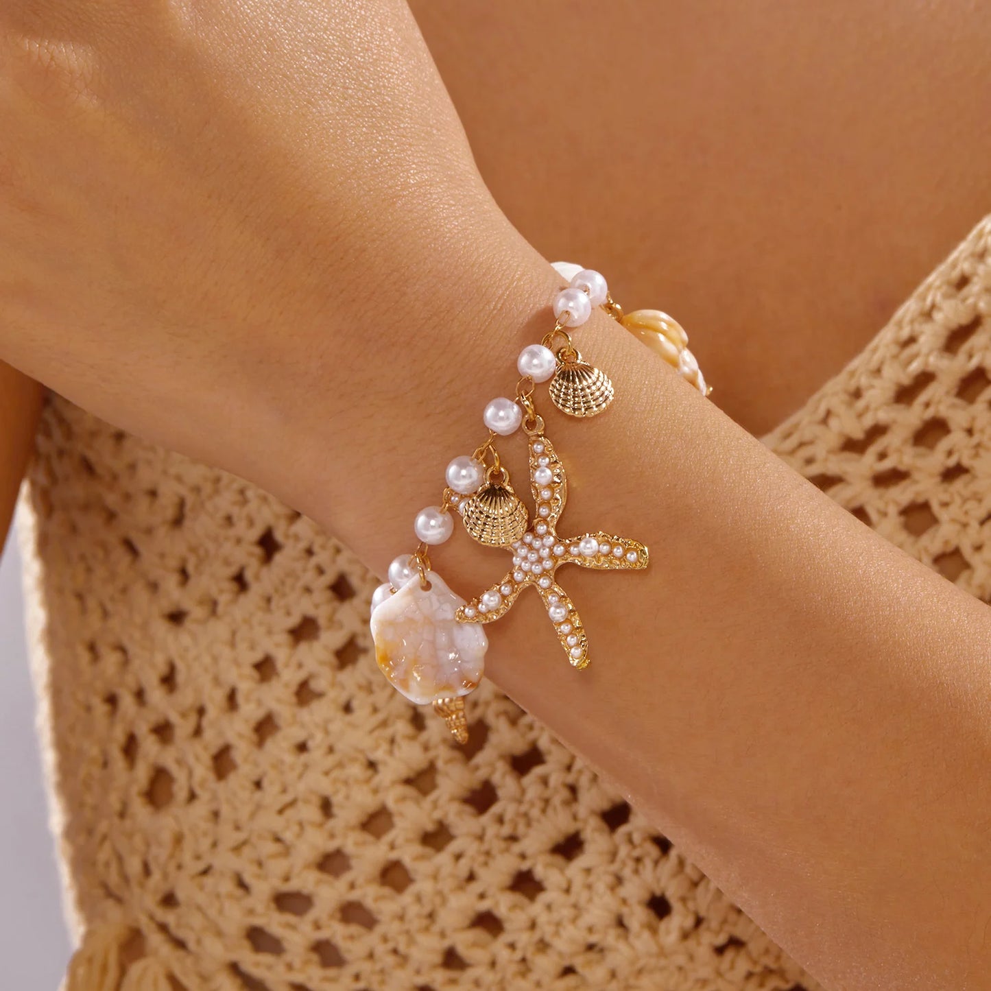 Parure Bohème Femme Étoile de Mer & Coquillages – Collier, Choker Perlé et Bracelet