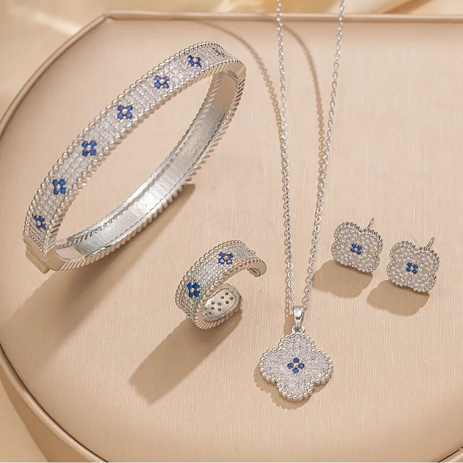 Parure de Bijoux Femme Luxe – Collier, Bracelet & Boucles d'Oreilles en Zircon Cubique