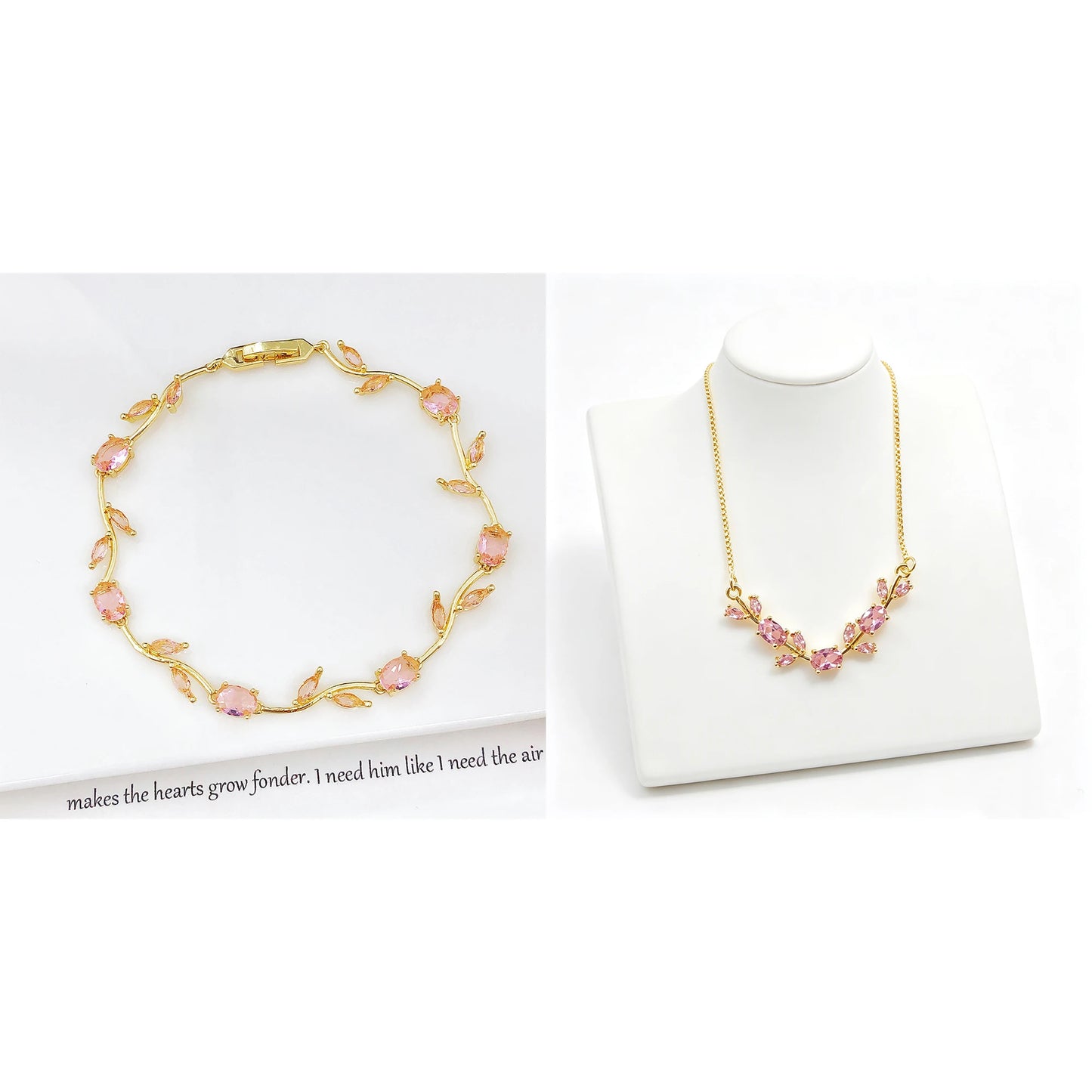 Parure de Bijoux Femme Luxe – Collier et Bracelet en Cristaux Strass, Motif Feuille et Fleur, Cadeau Élégant