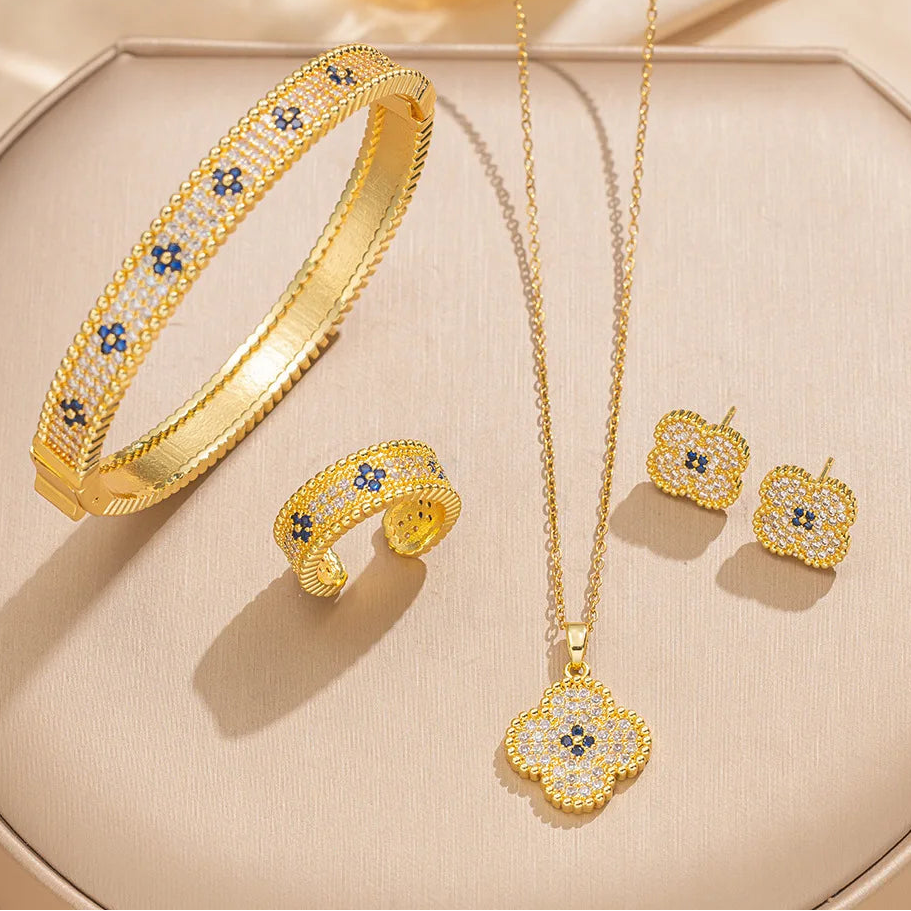 Parure de Bijoux Femme Luxe – Collier, Bracelet & Boucles d'Oreilles en Zircon Cubique