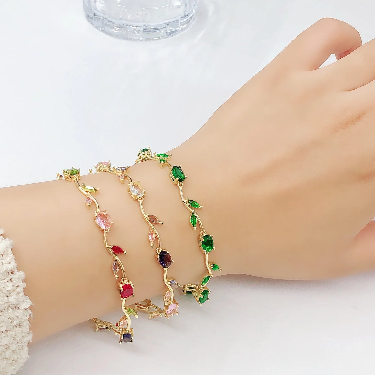 Parure de Bijoux Femme Luxe – Collier et Bracelet en Cristaux Strass, Motif Feuille et Fleur, Cadeau Élégant