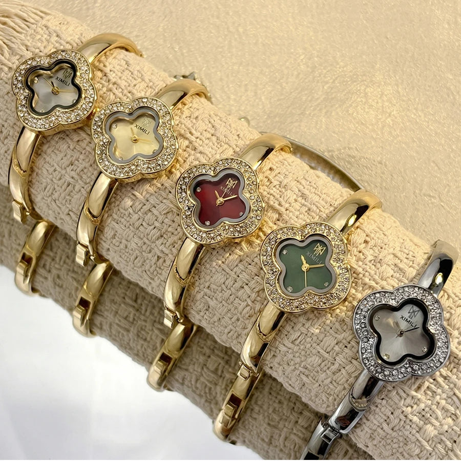 Montre Bracelet Femme Vintage – Motif Trèfle à Quatre Feuilles Élégant