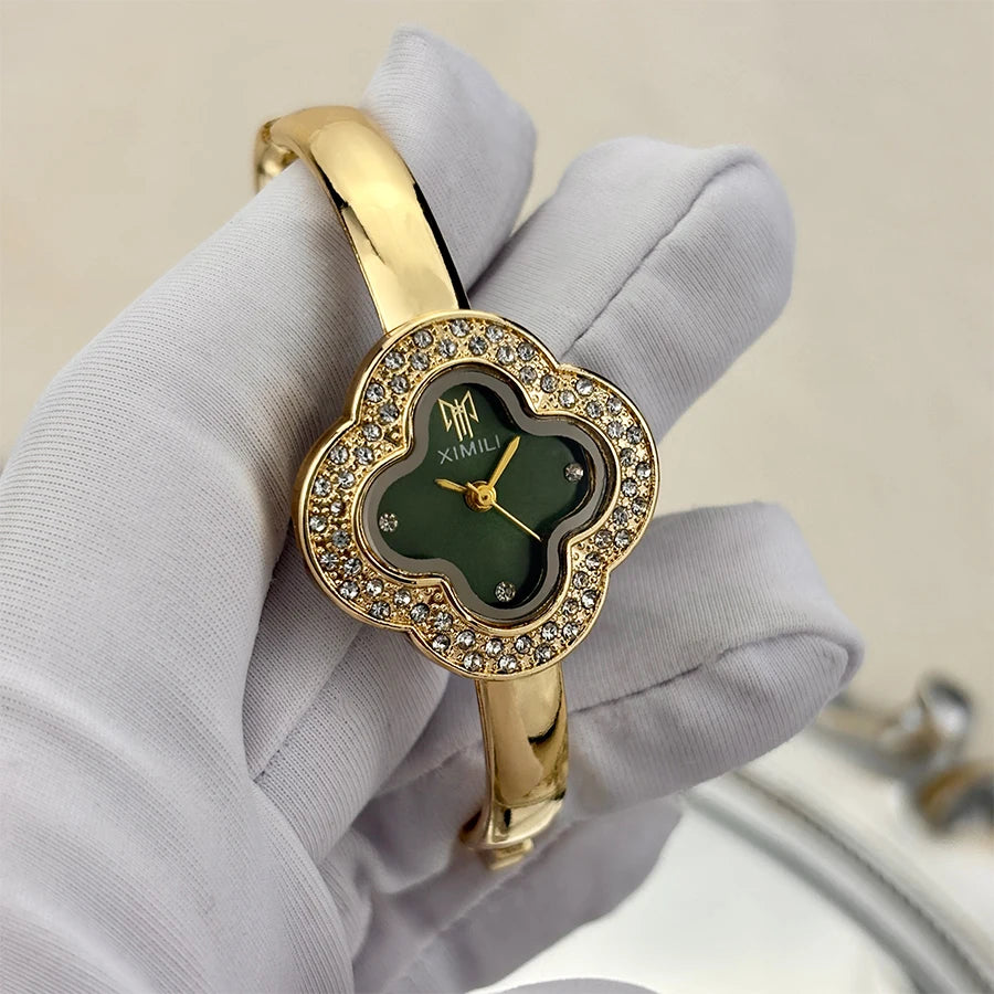 Montre Bracelet Femme Vintage – Motif Trèfle à Quatre Feuilles Élégant