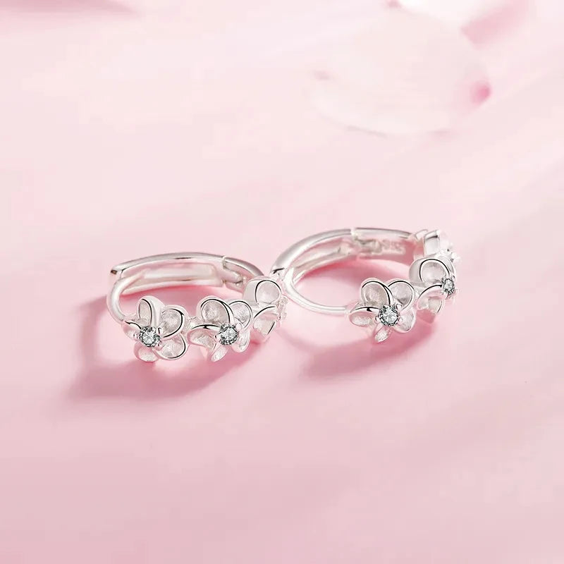 Floral Zircon Stud Earrings in 925 Sterling Silver