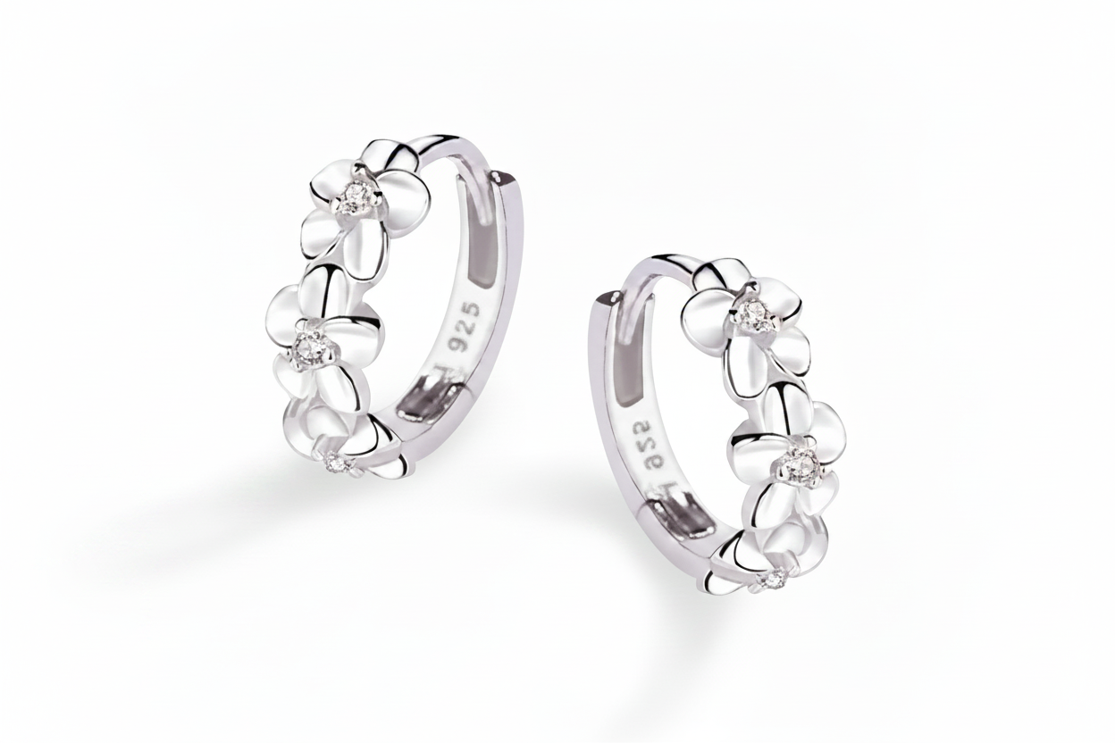Floral Zircon Stud Earrings in 925 Sterling Silver