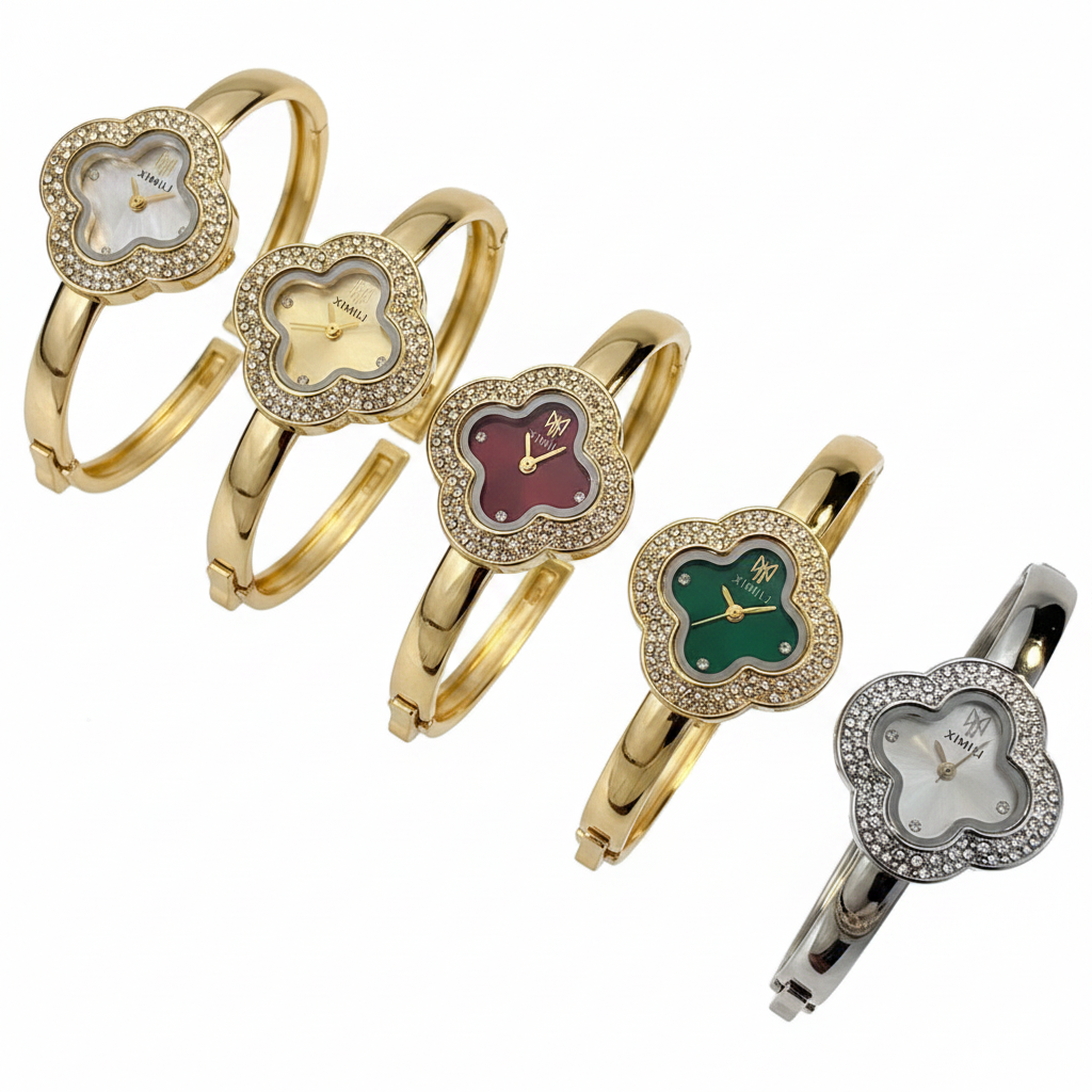 Montre Bracelet Femme Vintage – Motif Trèfle à Quatre Feuilles Élégant