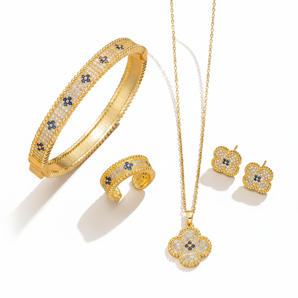 Parure de Bijoux Femme Luxe – Collier, Bracelet & Boucles d'Oreilles en Zircon Cubique